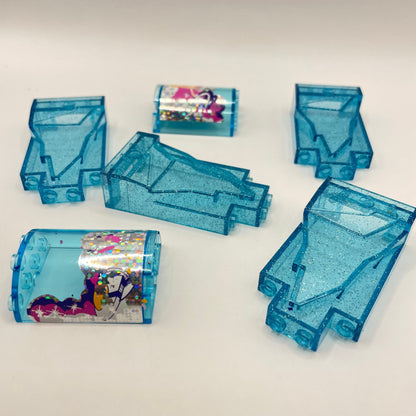 LEGO Rock, Trans Blue Glitter, 6 Pieces, stickers damaged