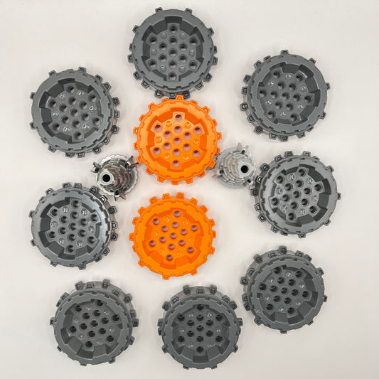 LEGO Wheel with Tread and Cone Drill, Mixed Colours, Vehicle, 12 Pieces