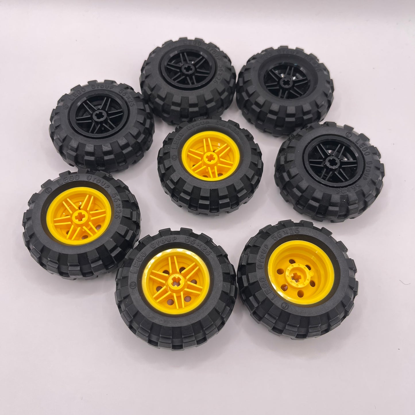 LEGO Wheels, 56x26, Yellow and Black Hubs, Vehicle Pieces, 8 Pieces