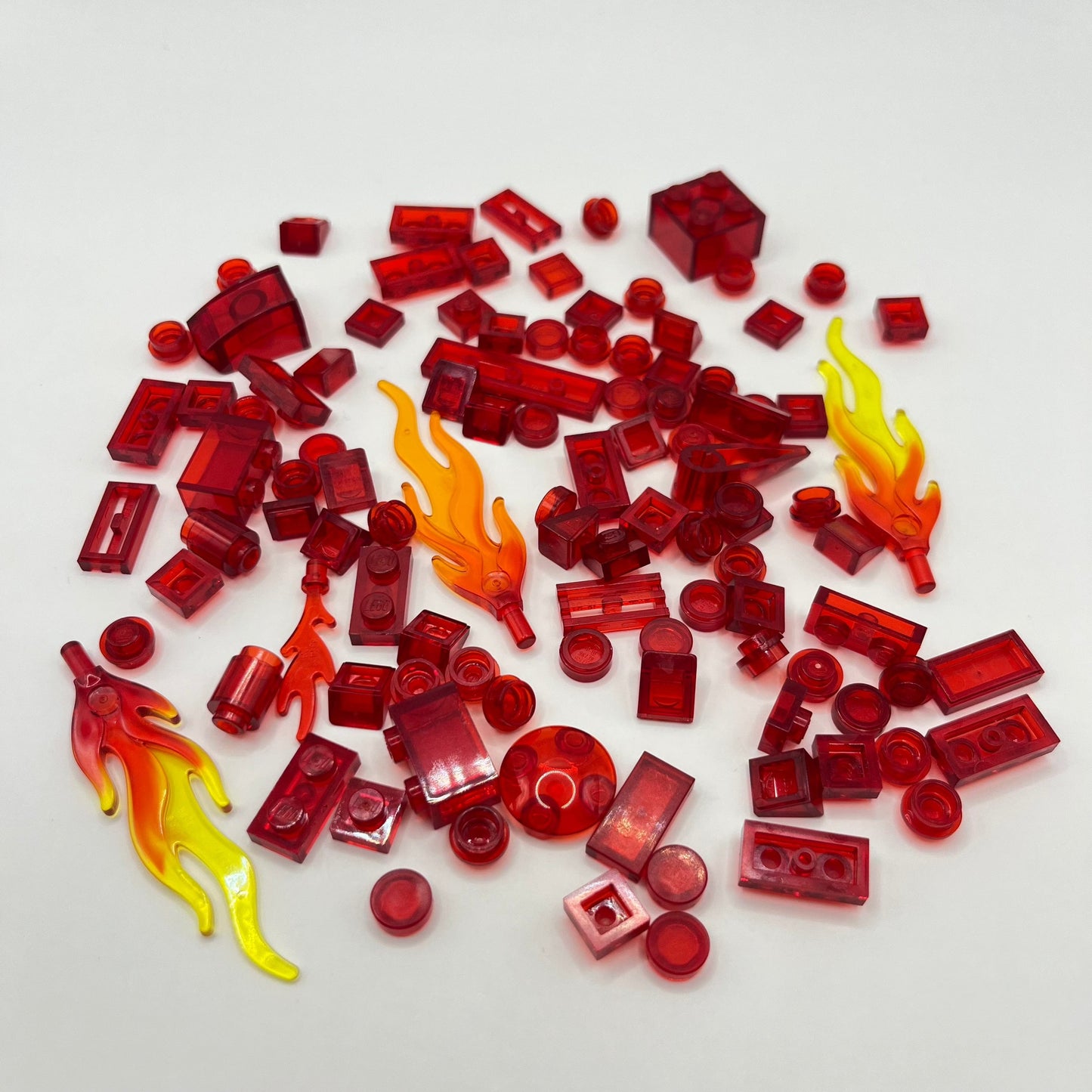 LEGO Transparent Red, Mixed Pieces with Flames, (100 Pieces)