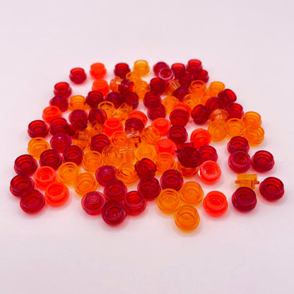 LEGO Red and Orange, Transparent, 1x1 Round, (100 Pieces)