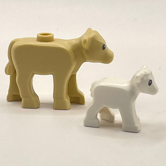 LEGO Lamb and Calf, Farm Animals, White and Tan, 2 Pieces.