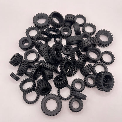 LEGO Tyres, Mixed Sizes, Black, Vehicle Pieces, Approx. 100g