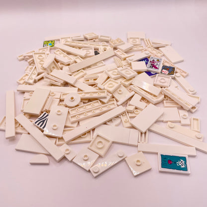 LEGO Mixed Tiles, Some Prints, White, Approx. 85g