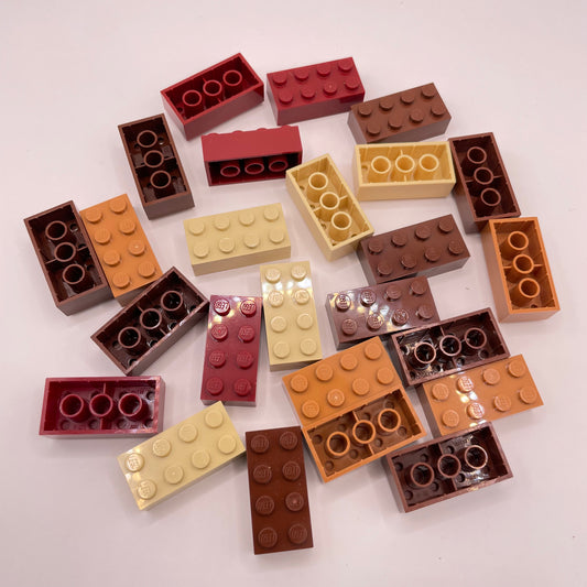 LEGO 2 x 4 Bricks, Earth Tones, Mixed Colours, 25 Pieces