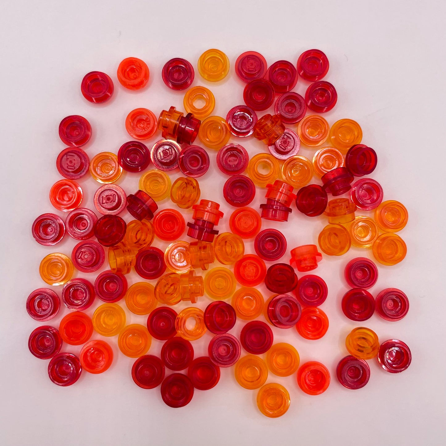LEGO Red and Orange, Transparent, 1x1 Round, (100 Pieces)
