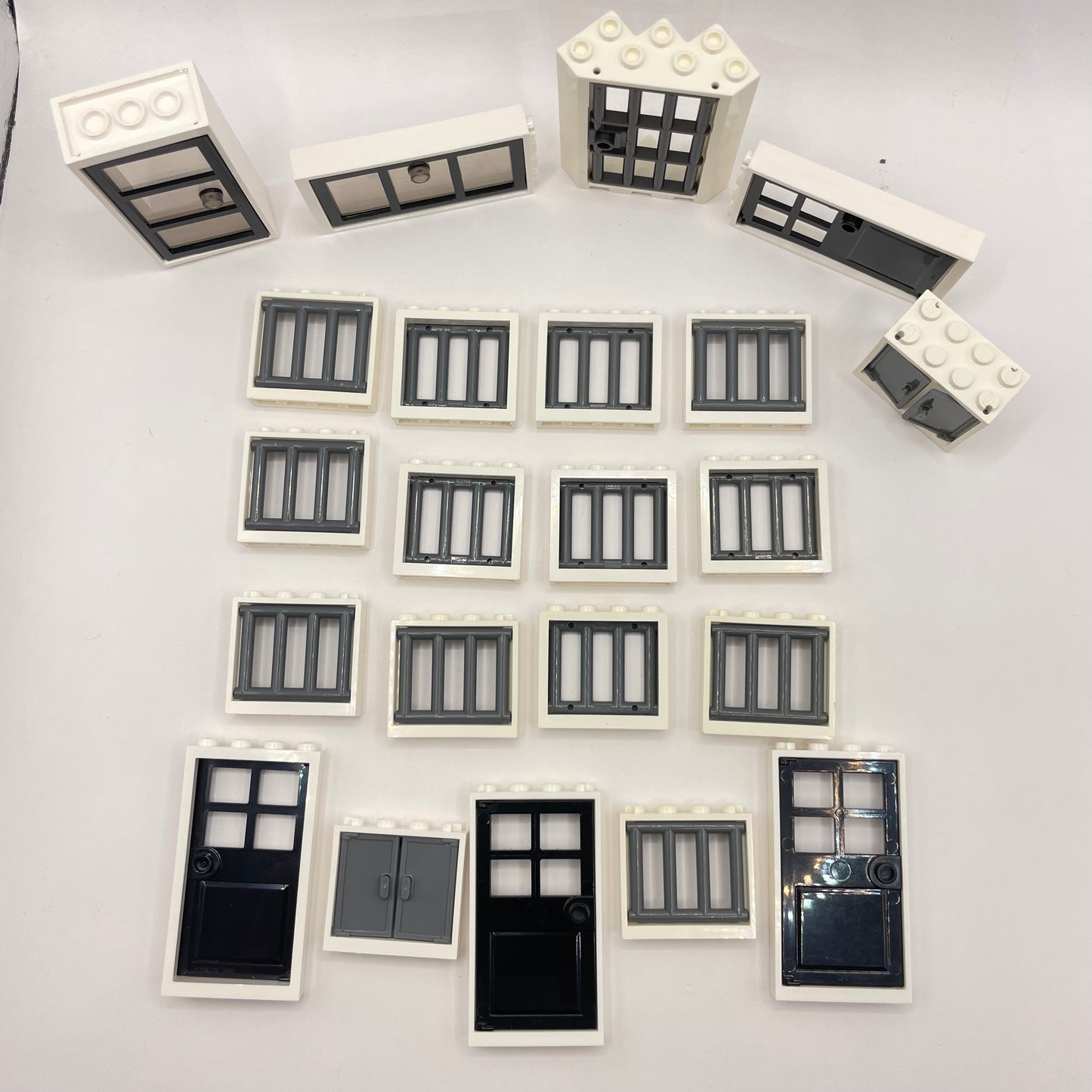 LEGO White Windows and Doors, Black and Grey Inserts, Building, Approx. 90g
