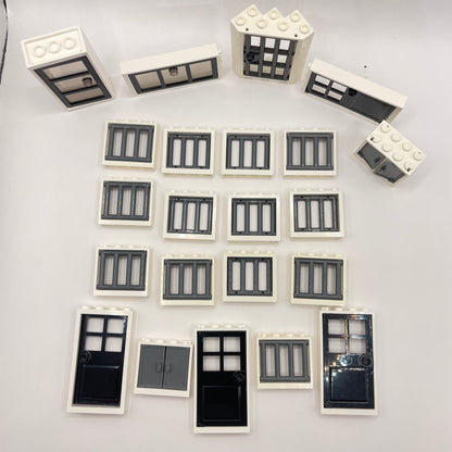 LEGO White Windows and Doors, Black and Grey Inserts, Building, Approx. 90g