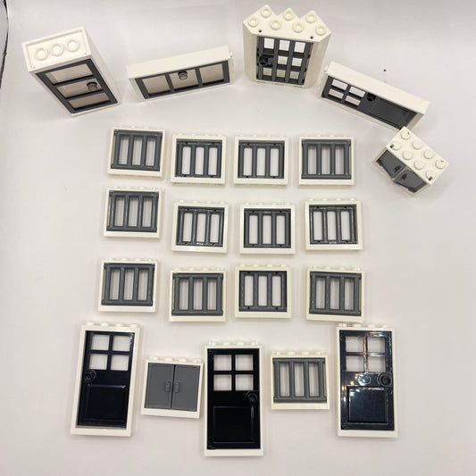 LEGO White Windows and Doors, Black and Grey Inserts, Building, Approx. 90g
