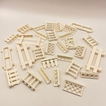 LEGO White, Fences and Rails, Building, 30 Pieces some colour fading
