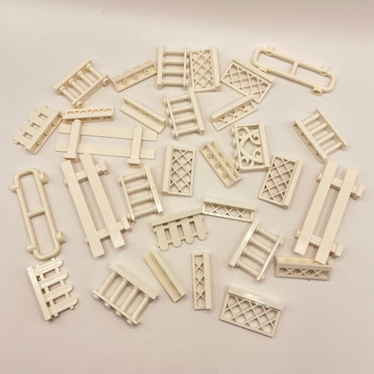 LEGO White, Fences and Rails, Building, 30 Pieces some colour fading
