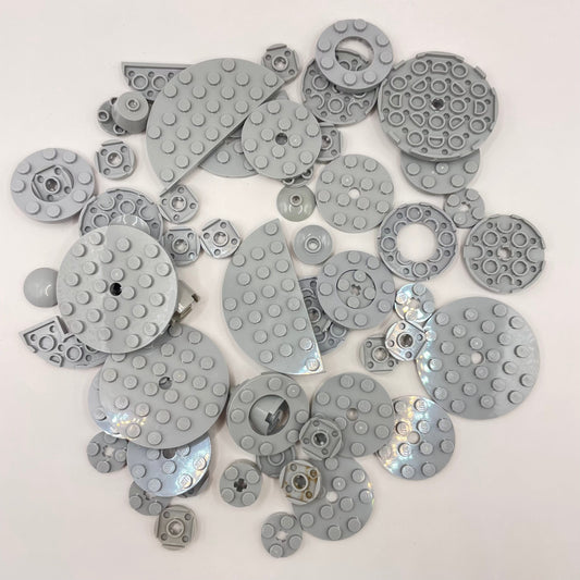 LEGO Round Plates, Light Bluish Grey, Approx. 65g