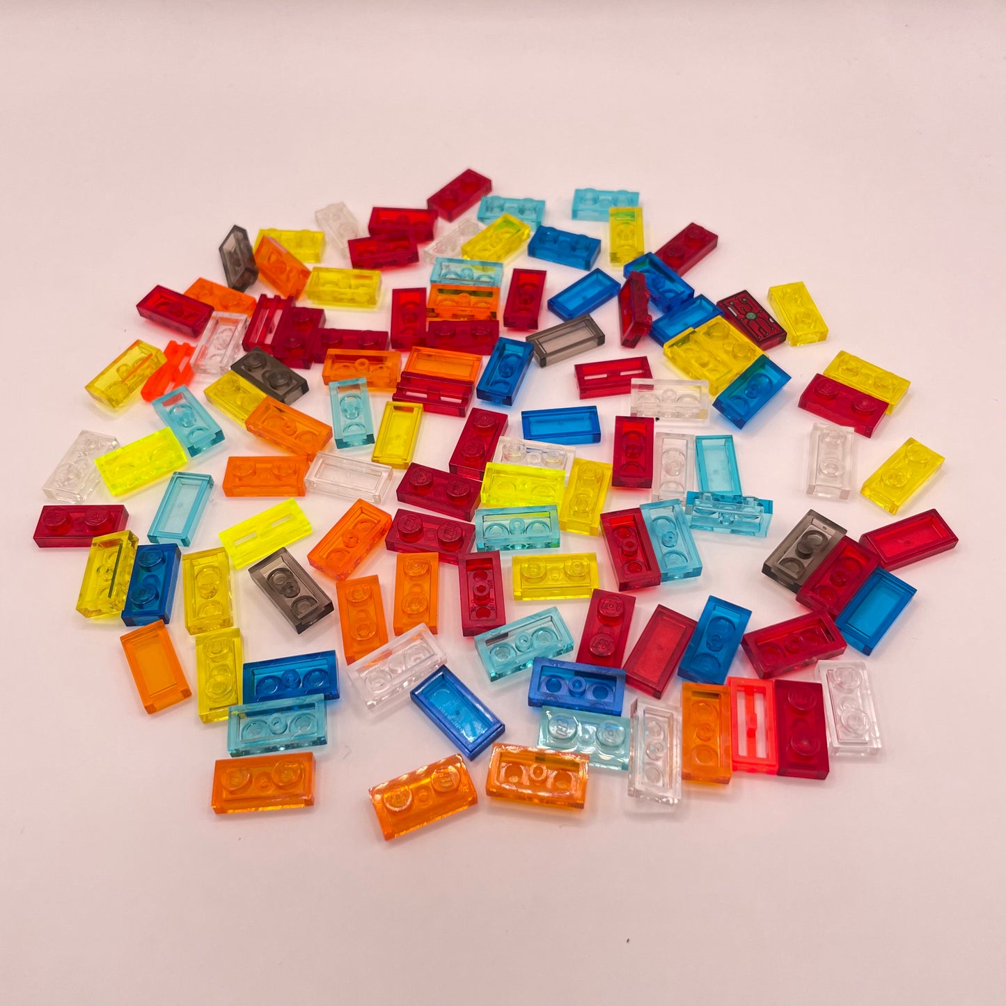 LEGO Plates 1x2, Transparent, Mixed Colours, (100 Pieces)