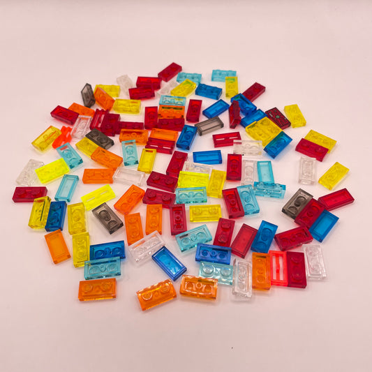LEGO Plates 1x2, Transparent, Mixed Colours, (100 Pieces)
