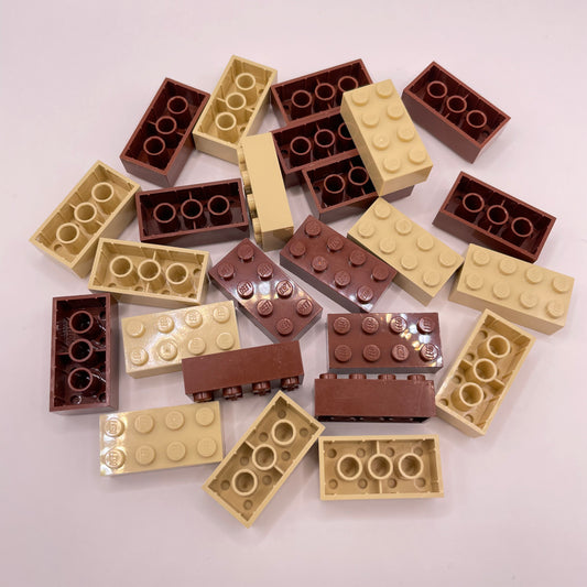 LEGO 2 x 4 Bricks, Mixed Colours, Tan and Reddish Brown, 25 Pieces