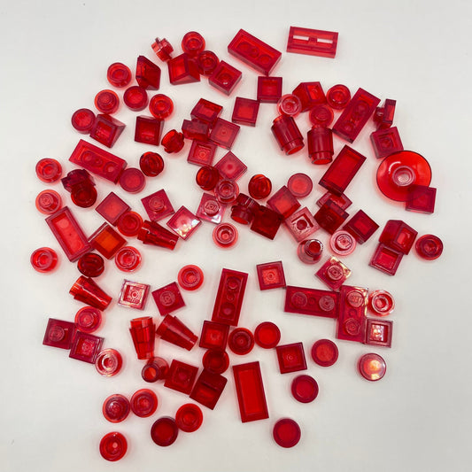 LEGO Transparent Red, Mixed Pieces, (100 Pieces)