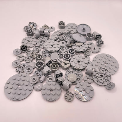 LEGO Round Mixed Plates and Bricks, Light Bluish Grey, Approx. 65g