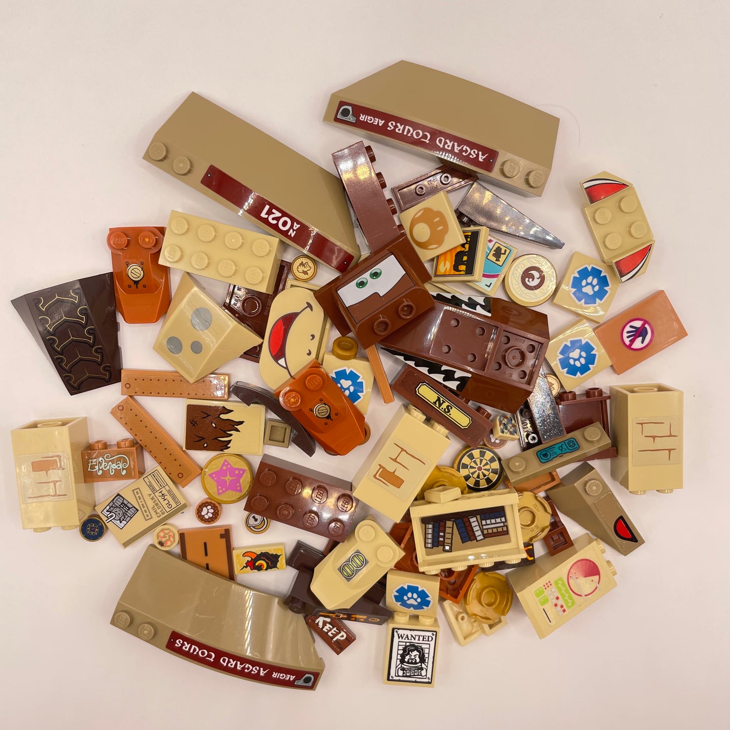LEGO  Mixed Stickered Pieces, Tan And Brown, Approx. 80g