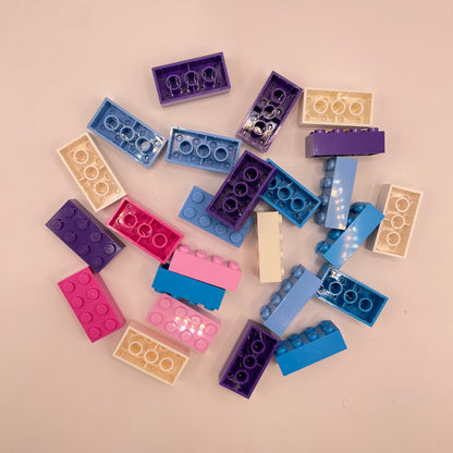 LEGO 2 x 4 Bricks, Mixed Colours, Pink and Blues, 25 Pieces