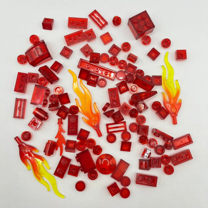 LEGO Transparent Red, Mixed Pieces with Flames, (100 Pieces)