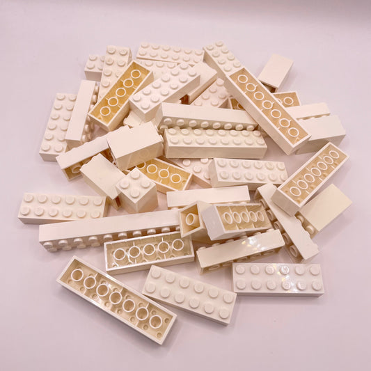 LEGO Bricks, Long, 2x Wide, White, Approx. 140g