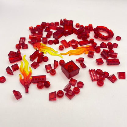 LEGO Transparent Red, Mixed Pieces with Flames, (100 Pieces)