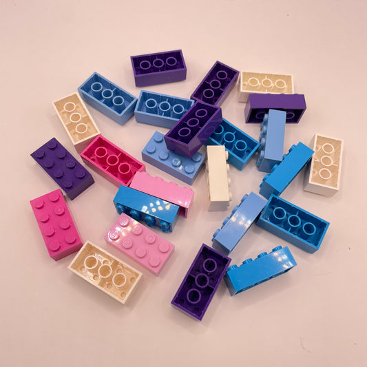 LEGO 2 x 4 Bricks, Mixed Colours, Pink and Blues, 25 Pieces