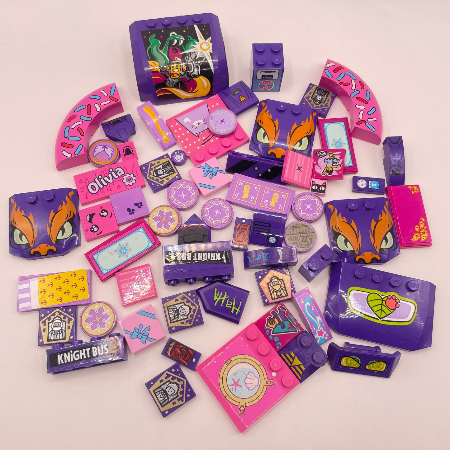 LEGO Pink and Purple, Mixed Pieces, Mixed Stickers, Approx. 60g