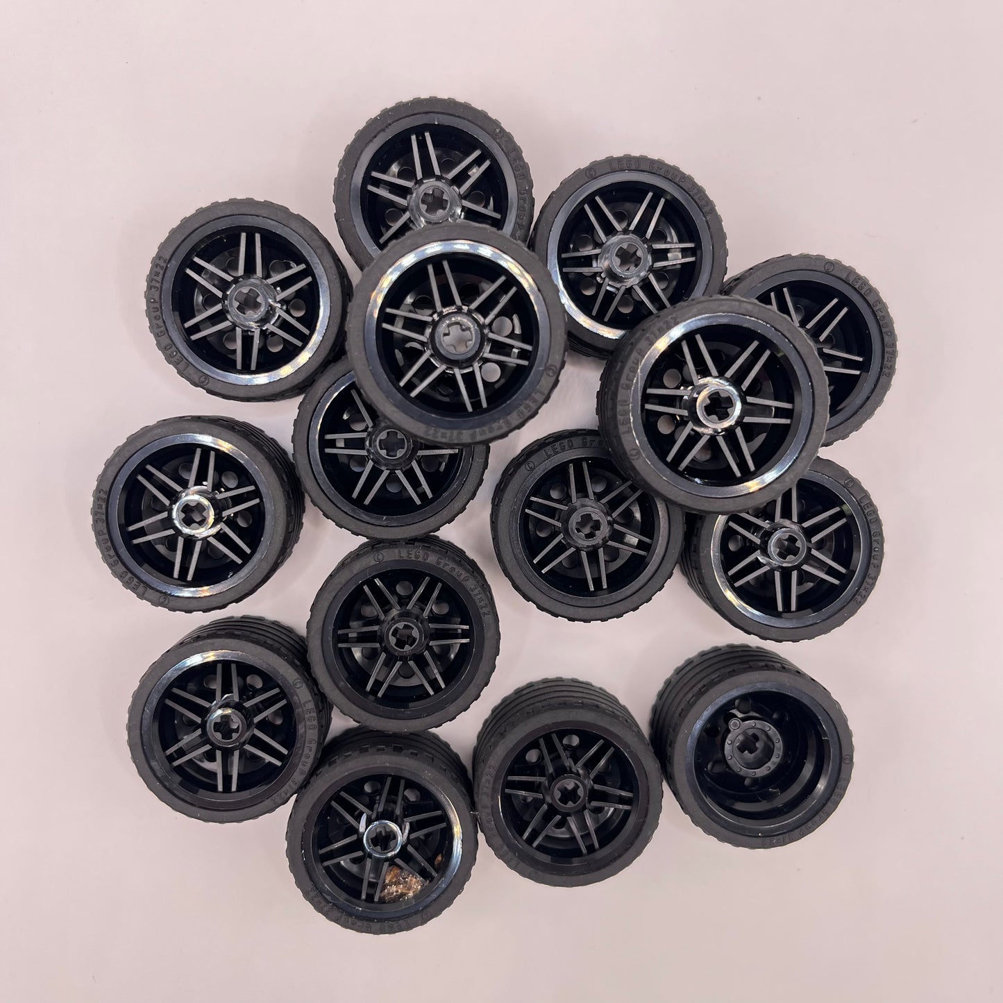 LEGO Wheels, Black Hubs, Vehicle Pieces, Approx. 160g