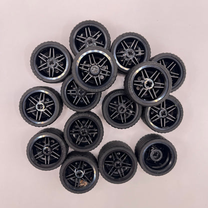 LEGO Wheels, Black Hubs, Vehicle Pieces, Approx. 160g