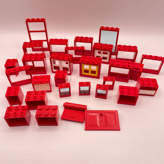 LEGO Windows, Cupboards, Inserts, Building, Red, Approx. 85g