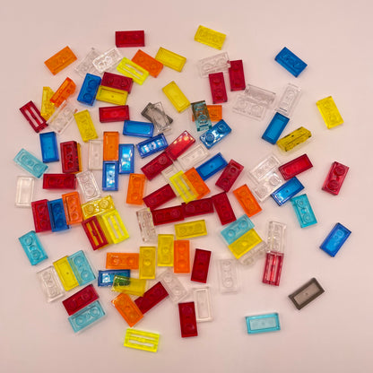 LEGO Mixed Colours Transparent, 1x2 Plates, (100 Pieces)