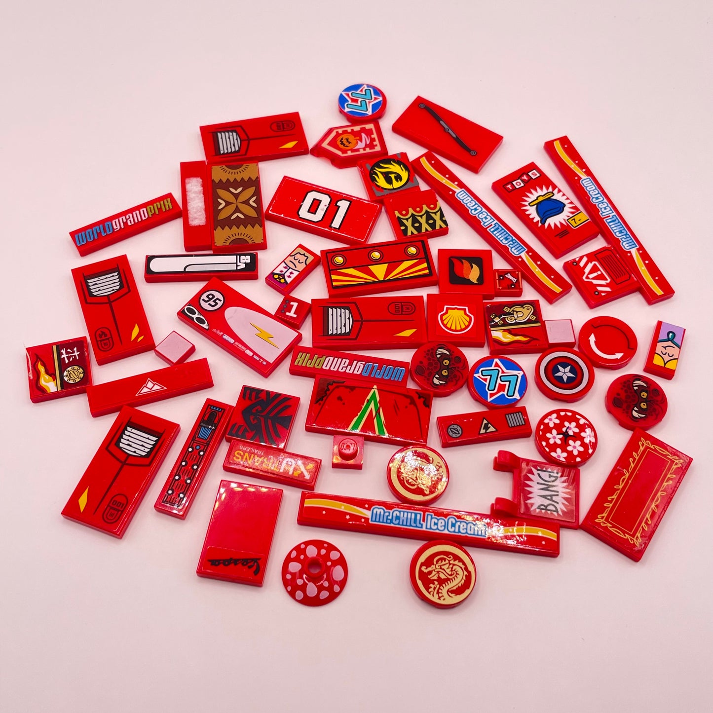LEGO  Stickered Pieces, Tiles, Red, 50 pieces