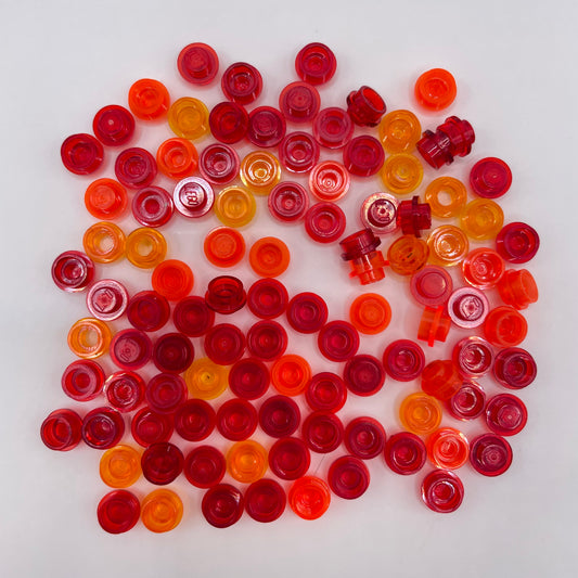 LEGO  Red And Orange ,Transparent, 1x1 Round, (100 Pieces)